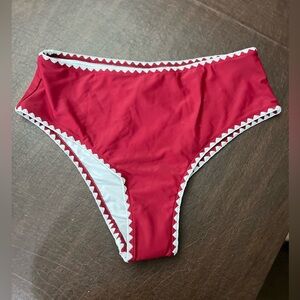 New Red High Waisted Bikini Bottoms, panty liner still intact
